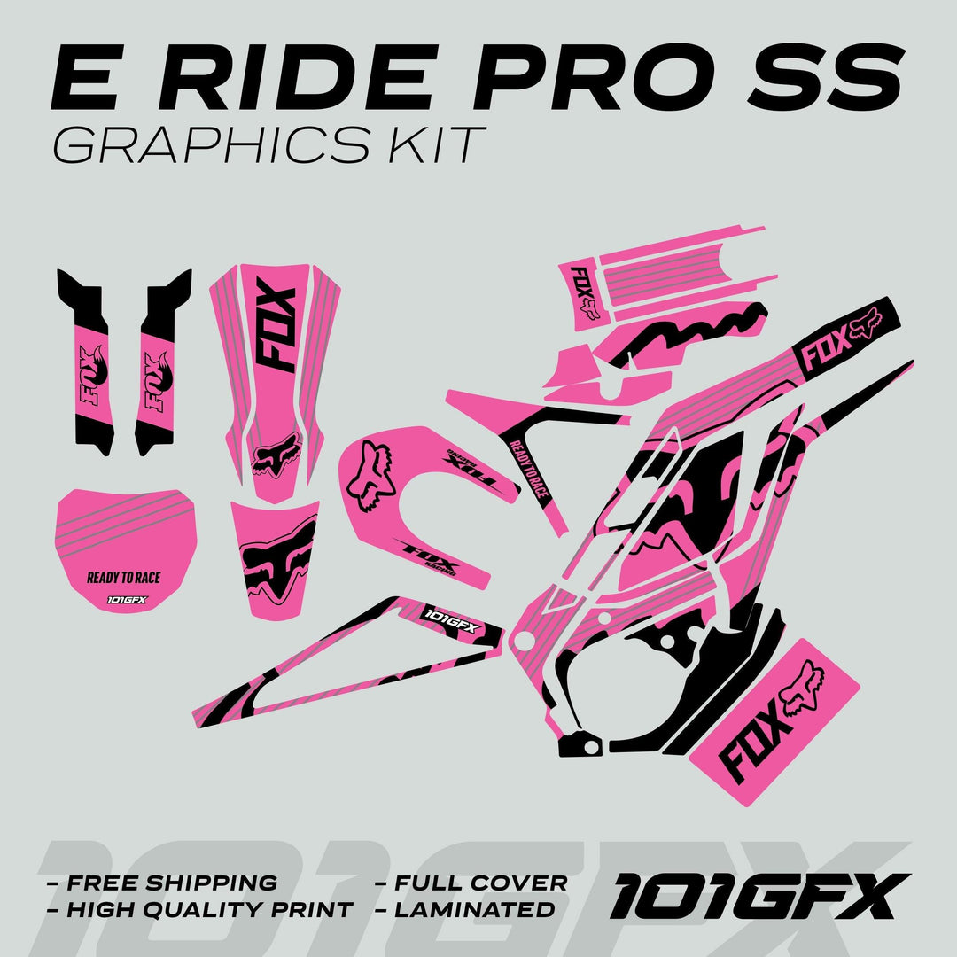 E Ride Pro SS Graphics Kit FOX R Stripes Pink Black