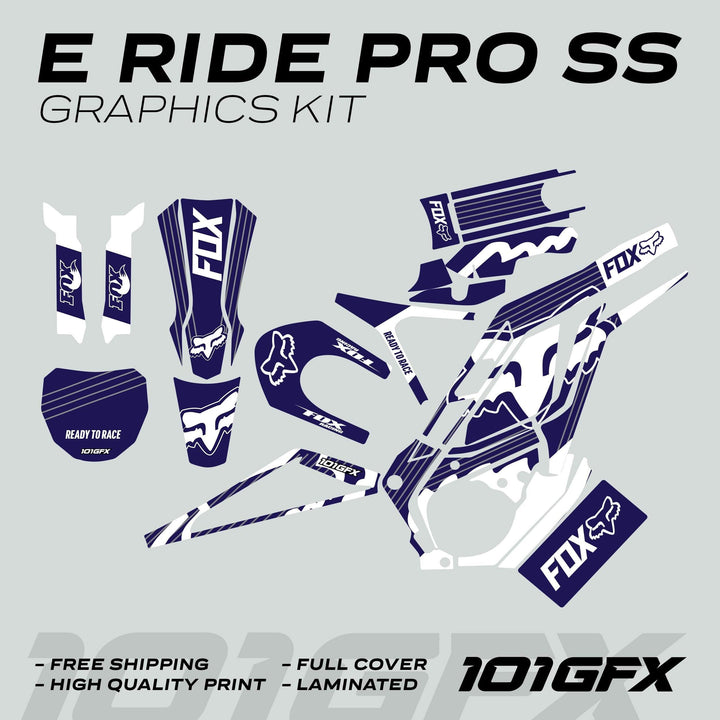 E Ride Pro SS Graphics Kit FOX R Stripes Navy White