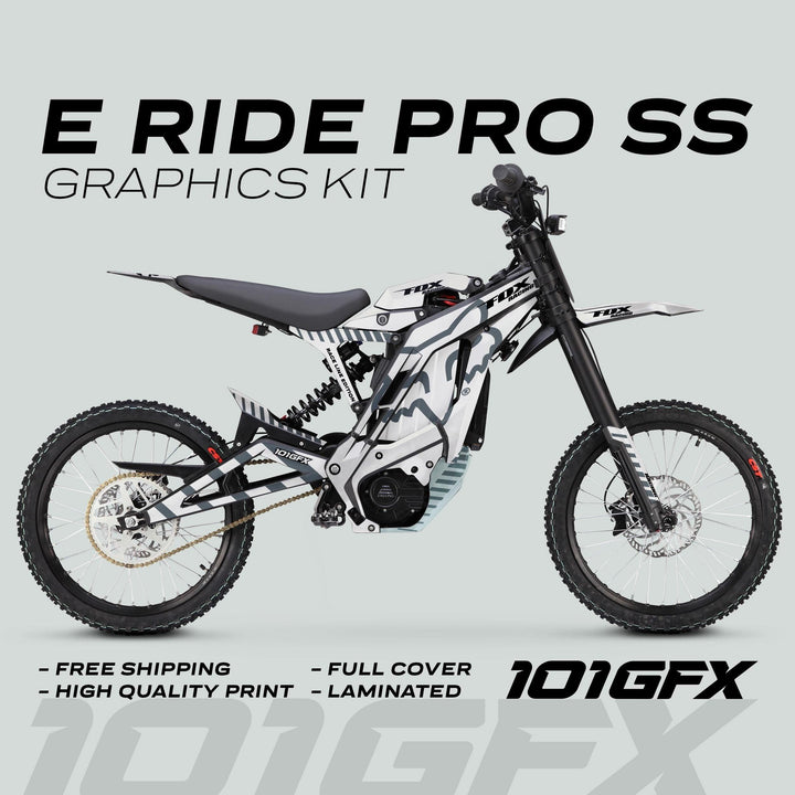 E Ride Pro SS Graphics Kit FOX Race Line White Grey