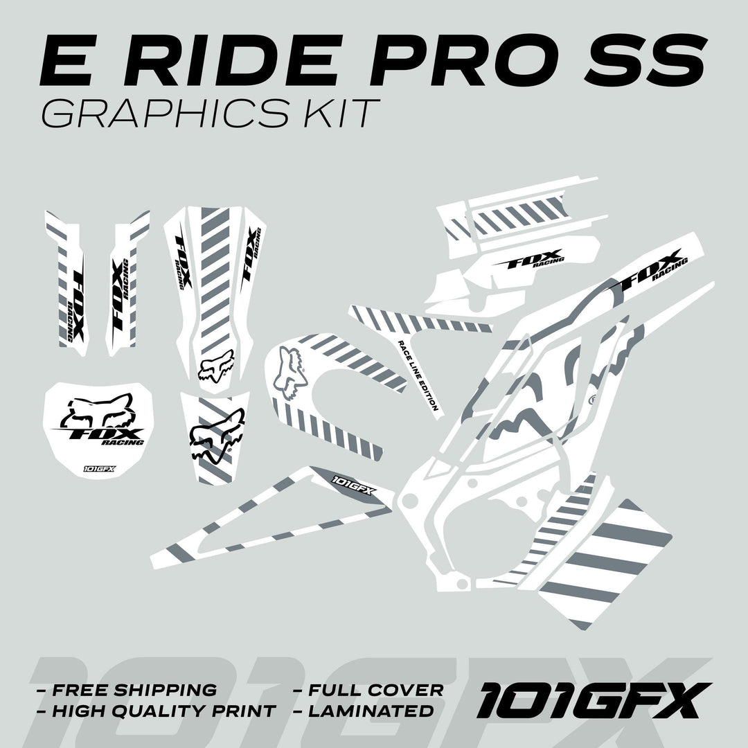 E Ride Pro SS Graphics Kit FOX Race Line White Grey