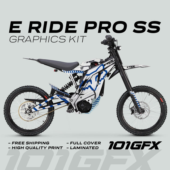 E Ride Pro SS Graphics Kit FOX Race Line White Blue