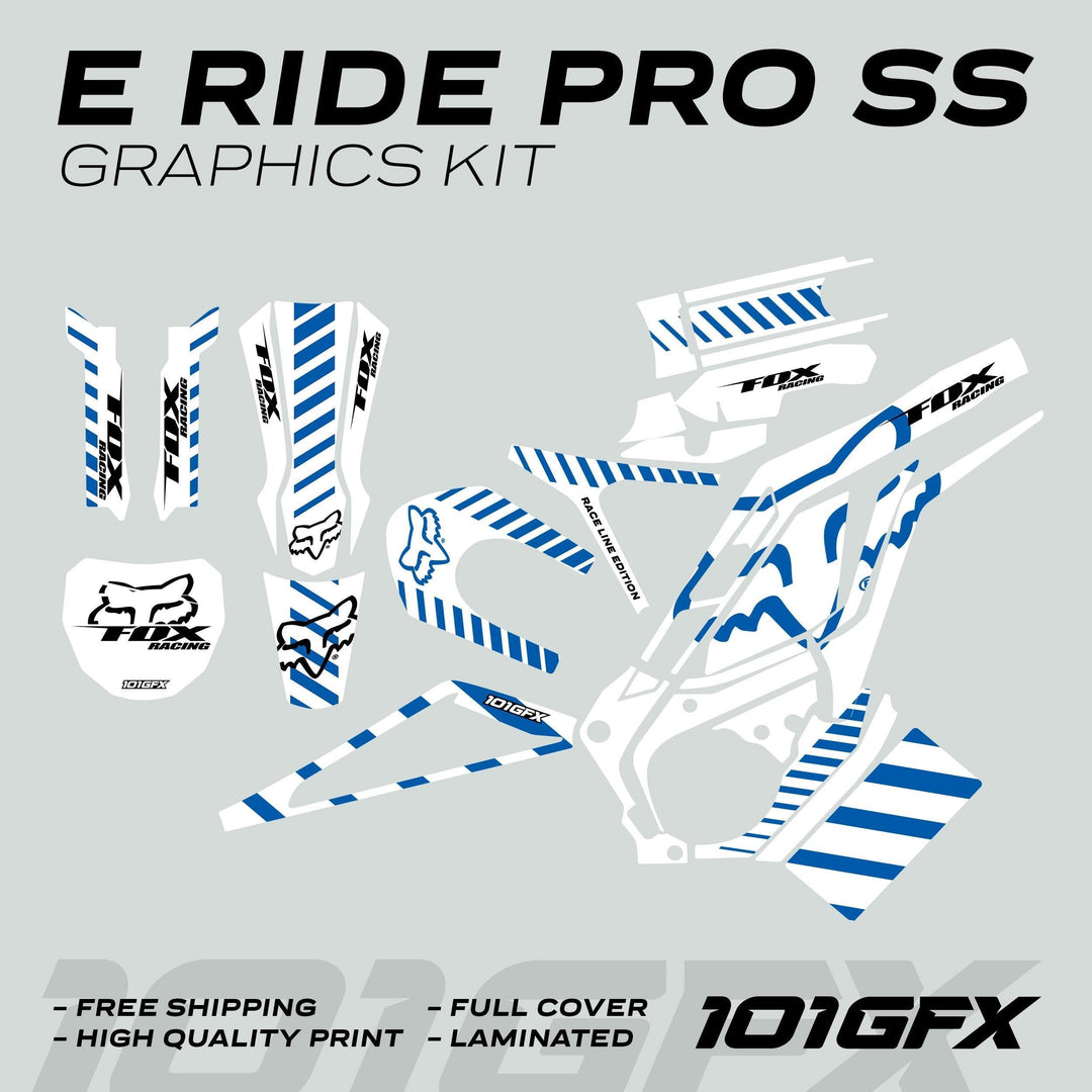 E Ride Pro SS Graphics Kit FOX Race Line White Blue