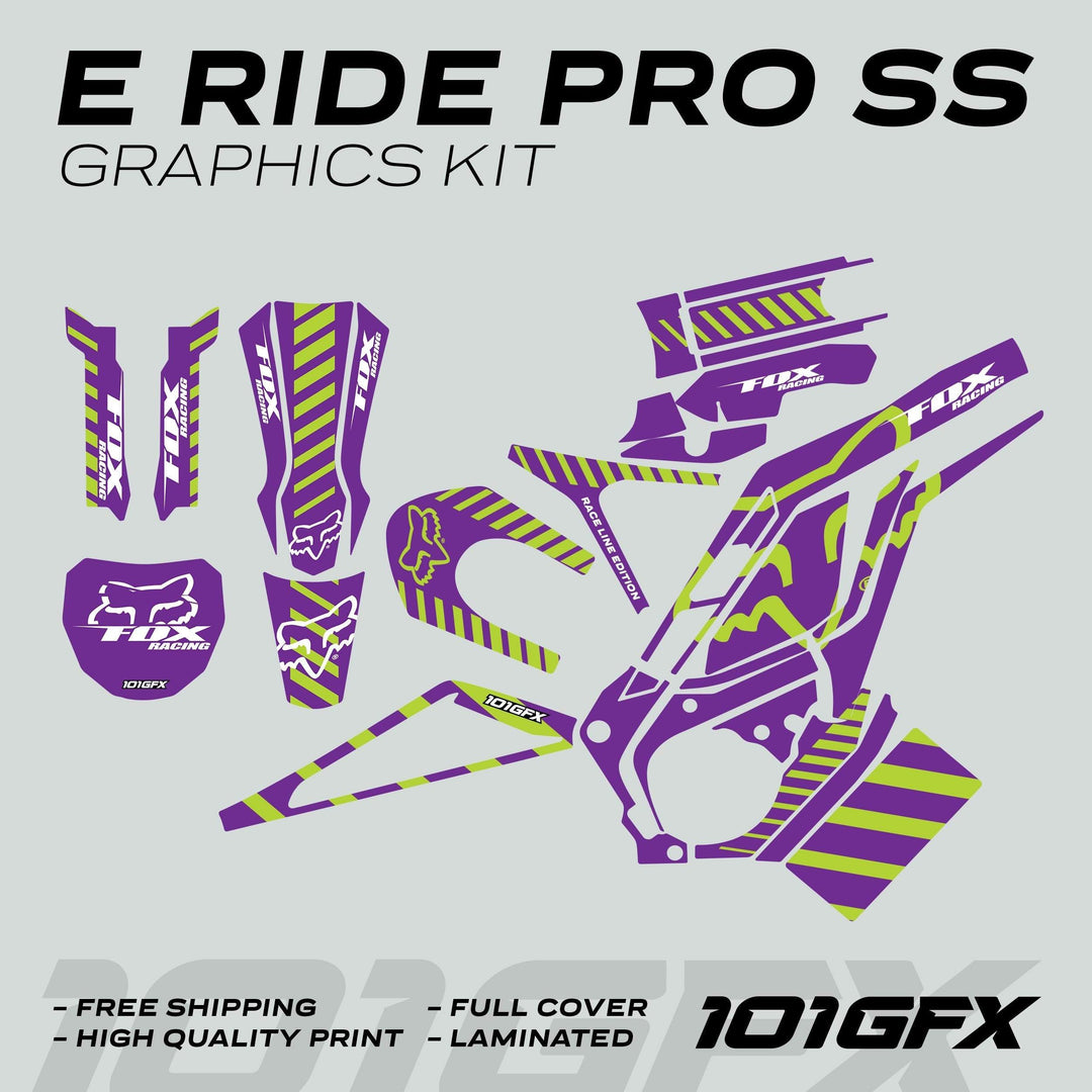 E Ride Pro SS Graphics Kit FOX Race Line Purple Green