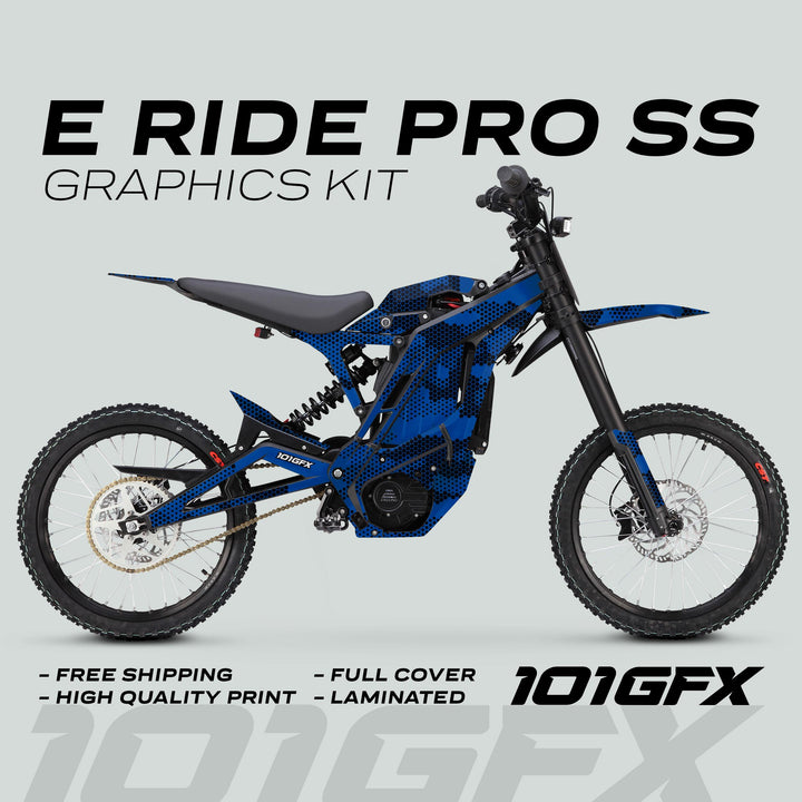 E Ride Pro SS Graphics Kit HEXOCAM BLUE Decals Stickers Laminated ERide Pro S ss eBike Emoto e-ride Camouflage