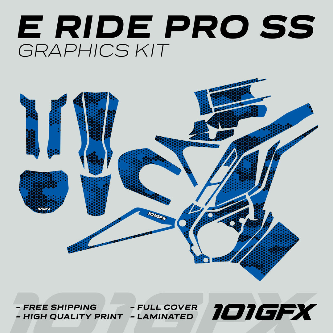 E Ride Pro SS Graphics Kit HEXOCAM BLUE Decals Stickers Laminated ERide Pro S ss eBike Emoto e-ride Camouflage