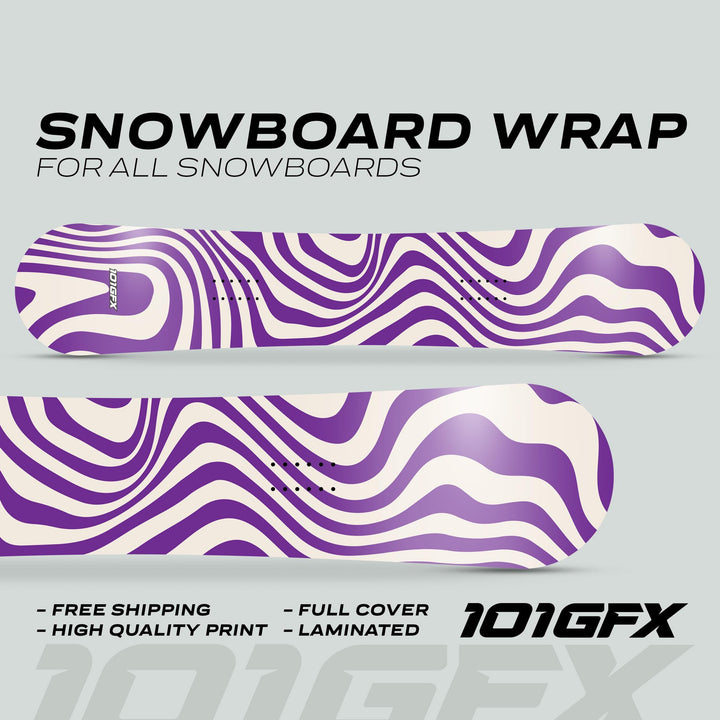 Snowboard Wrap WAVY WHITE PURPLE Snowboard sticker skin decals stickers