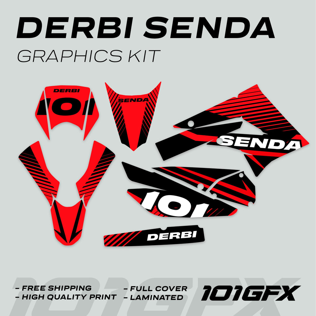 Derbi Senda Graphics Kit X-Treme 2011-2017 LINE SPACE Black Red Decals set Stickers Laminated