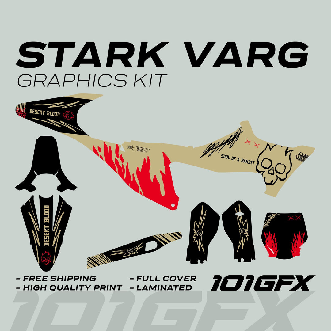 Stark Varg Graphics Kit SOUL FLAME Sand Red Decals Stickers Laminated Skull Grunge Burn Emoto